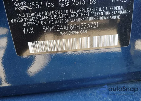 2016 Hyundai Sonata Se z USA, uszkodzony, nr VIN 5NPE24AF6GH323721